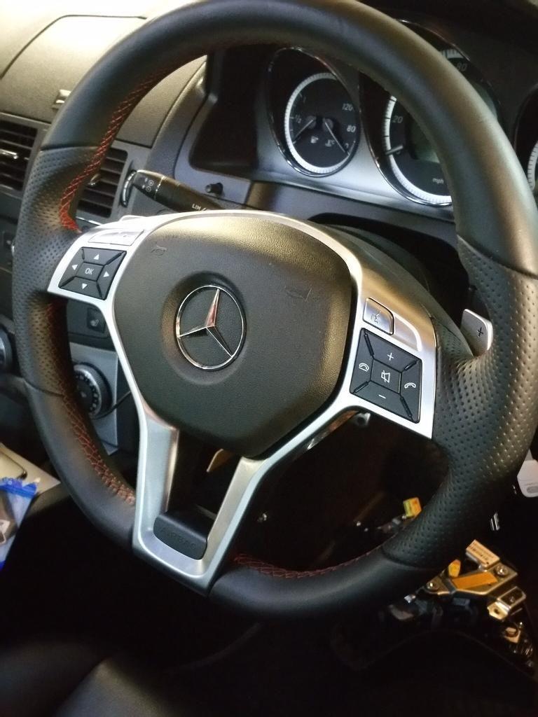 Mercedes OEM W204 Steering Wheel with Red Stitching and Paddle Shifters
