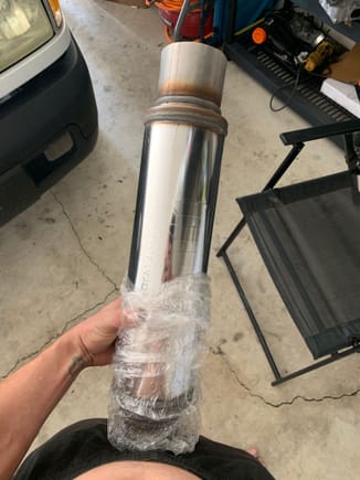 Ordered the wrong size muffler. The outer diameter of the muffler is 4” and the tip I’m going to use is 4” so it will look like funny behind my bumper cut. I started the exchange for almost the exact same muffler but 5” outer diameter instead of 4. 