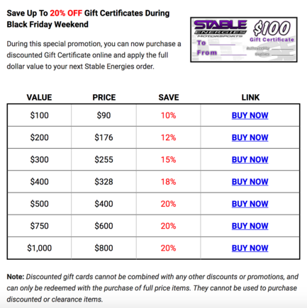 Stable Gift Certificate Deal