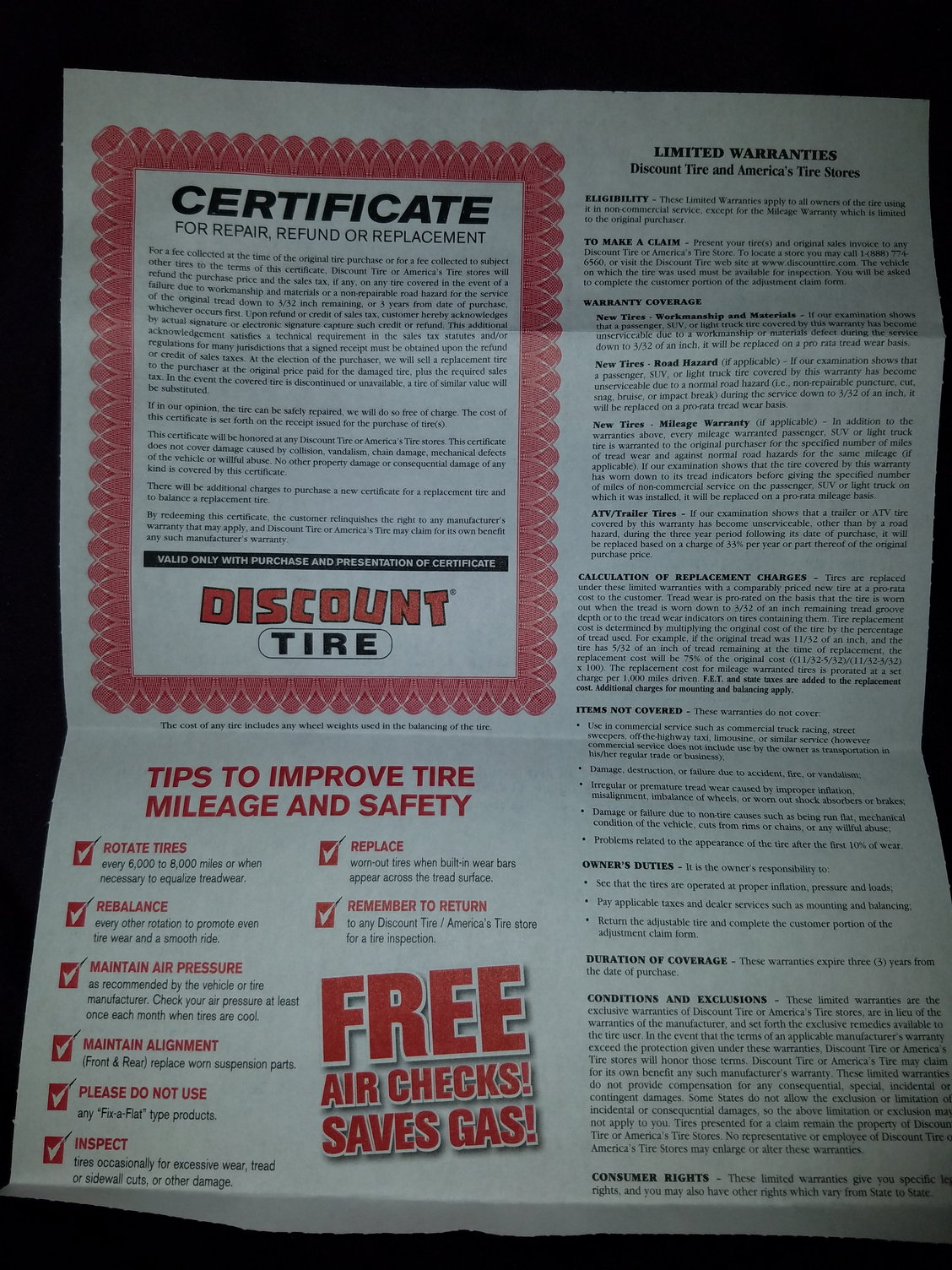 Americas Tire Certificate TUTORE ORG Master of Documents