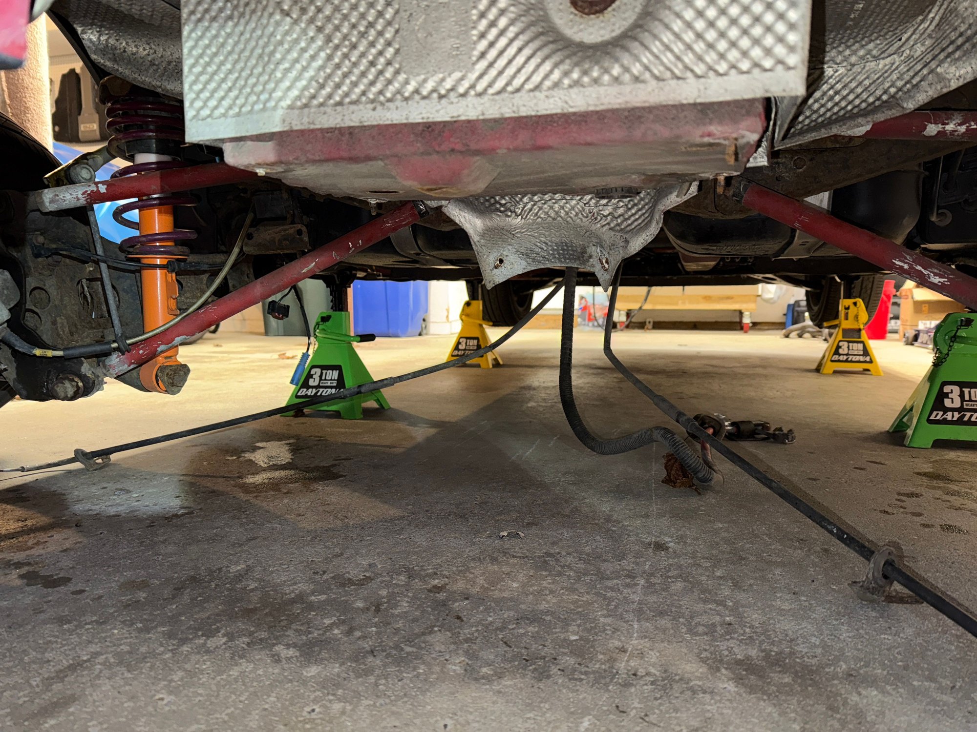 Parking cables and battery cable out