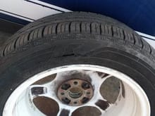 4 year old tire with rotten inner sidewall. Since replaced with a used one which is sketchy in other ways...