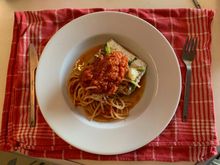 spaghetti with mahi mahi