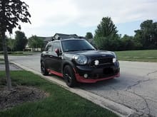 jcw front bumper and skirt installed painted with plasti dip red