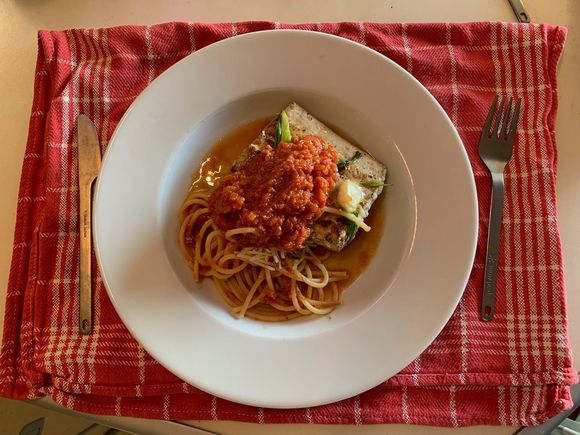 spaghetti with mahi mahi