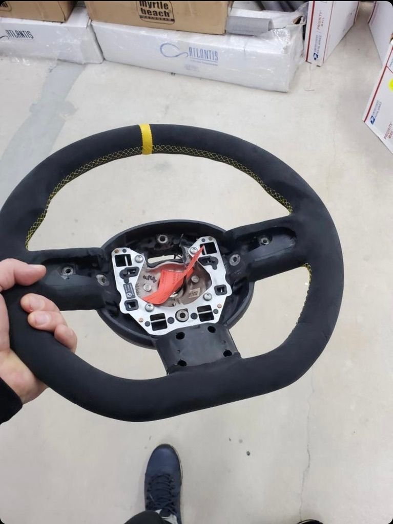 Interior/Upholstery - Custom Flat Bottom Alcantara Steering Wheel - Yellow Stitching - Used - 2007 to 2013 Mini All Models - Stratford, CT 06615, United States