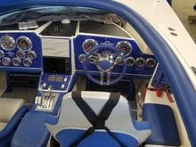 Blue steering wheel. 