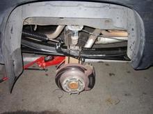 View of the Passenger Side rear end after installing Roadmaster Suspension System and a new 5 pack leaf springs and Add-A-Leaf.