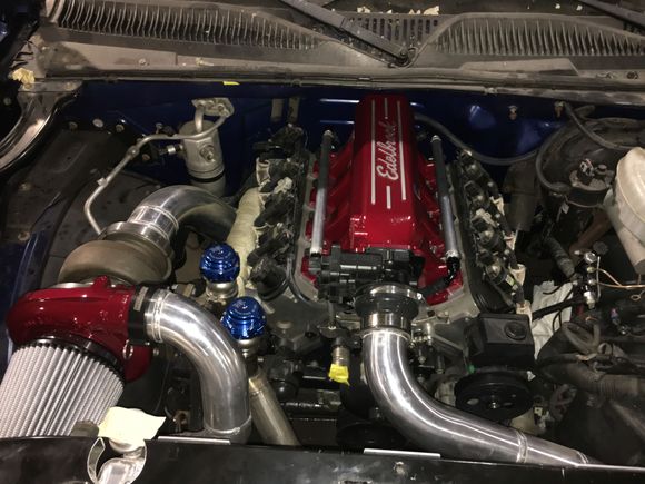 LC9 with a 24x wheel. JFR 218 cam. S480 92 1.10 T6. 2 tial 38s. Tial Q50 bov. Flipped factory manifolds. 2" sch 10 stainless hot side. Fresh 4l80e hd2. 3.5" aluminum driveshaft. Adjustable 4 link. Double adjustable Viking coilovers.