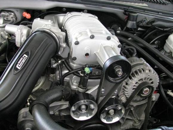 Magna Charger RADIX Intercooled Supercharger Kit, MP122HH Silver Satin Finish, 90mm Throttle Body With Dr. X Harness, 60 lb Injectors, Stock Pulley 3.4" On At This Time
Metco 100mm Idler Pulleys With Extra Idler Spacer #69-90-57-001.
Custom Milled/Ported/Heads/Valve Job Spec. To Work With GT7 Cam - High Output Oil Pump - ARP Bolts (Top &amp; Bottom End).
Blower Cam Lingenfelter GT7
Dynatech SuperMAXX Stainless Steel Header System w/ High Output Cats #115-841300.