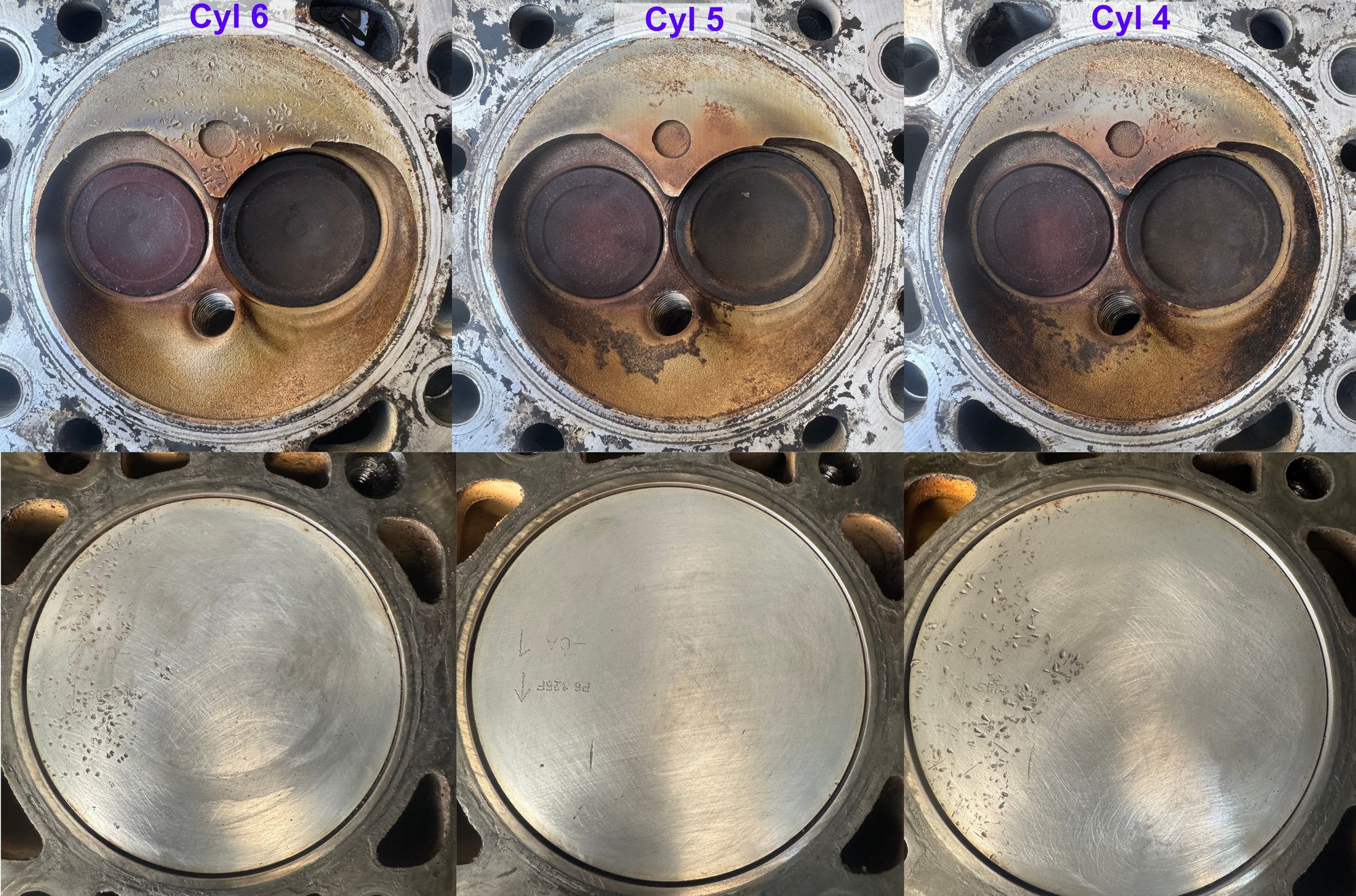 Bank 2 piston heads and combustion chambers.
