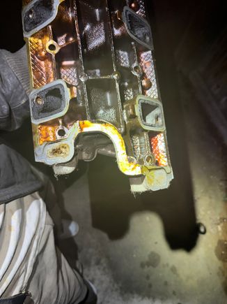 It looked like someone had used way to much rtv on the gasket where the coolant channels are on the firewall end of the intake, however I believe that is because the coolant channels don’t pass through into the intake as the intake side channels are blocked with metal. 