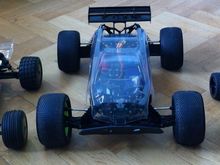 Left to right: 6S 22T dressed up as a buggy, 6S 8ight-T 2.5, 4S outrunner mini 8ight dressed up as a truggy
