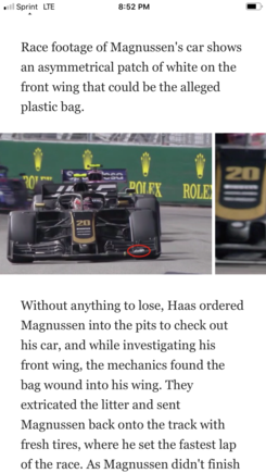 A plastic bag gets stuck on front wing. I knew NASCAR had this problem causing overheating. 

https://apple.news/AetPEXdjFRfGLlmpOaIVZag