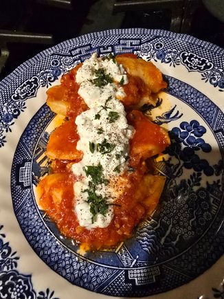 Pot stickers with cottage cheese. 