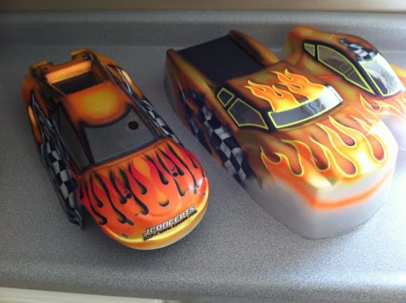 I was given the one on the left for reference.  Did my own flames and color choices.