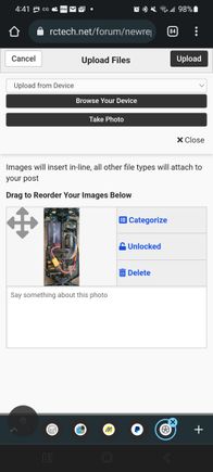 Here the picture is loaded and you can add comments, organize,  delete,  etc. 
THEN in the upper right corner,  hit UPLOAD.