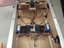 2 batteries, 2 regulators, the receiver and the Throttle Tech are all mounted to the tray.  All leads are shortened if needed to minimize extra wire.