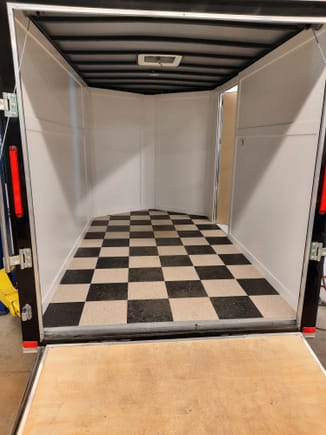 Just finished installing the commercial VCT (Vinyl Composition Tile) manufactured by Armstrong.  One box of each color was needed to complete the inside of this 6 x 10 trailer. Two quart containers of the VCT adhesive was also needed.  I didn't want to use the "peel and stick" variety of flooring tiles found in your local Home Depot or Lowes, so I had to order these tiles direct from a flooring distributor.  