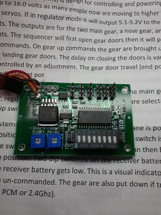 Small and lite weight and EZ to mount to control any model with retracts, Gear doors and/or brakes. Built on fiberglass PC board material.