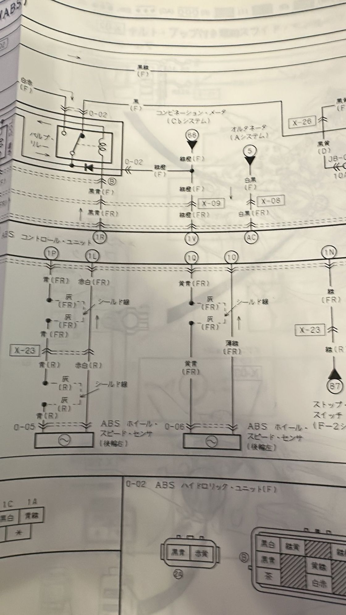FR section wire connects to ABS Control Unit  through the 0-01 connector. 