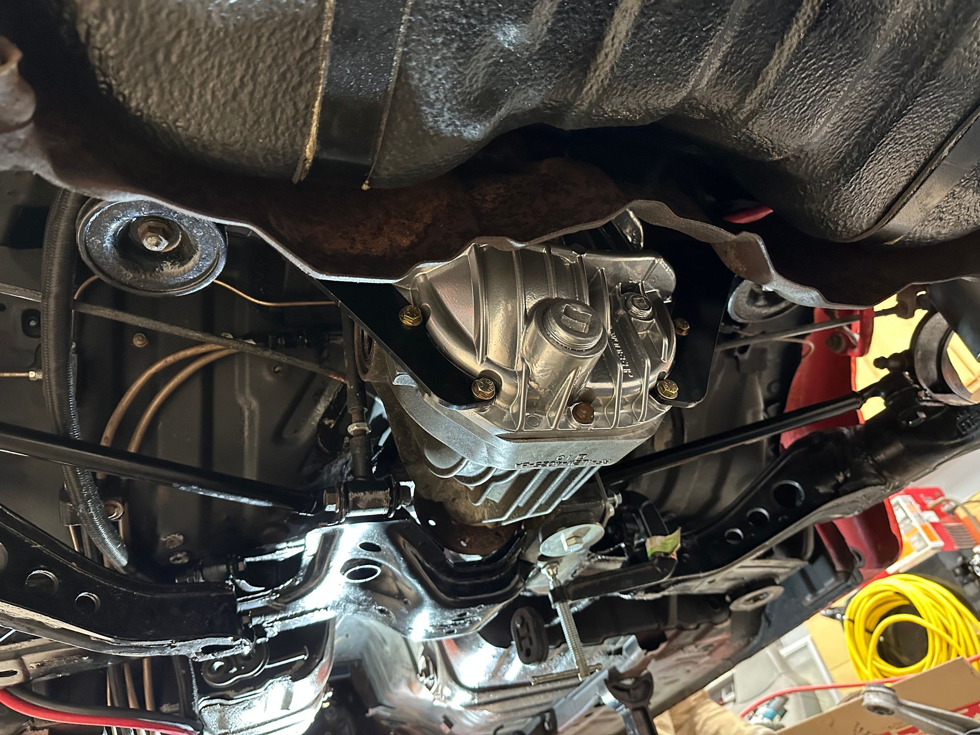 Final fitment and angle check before welding the new mounting bracket to the stock fc subframe