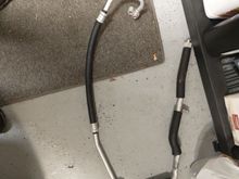 Here's the OEM suction side compressor hose & hard pipe assembly; hard pipe interferes with my turbo