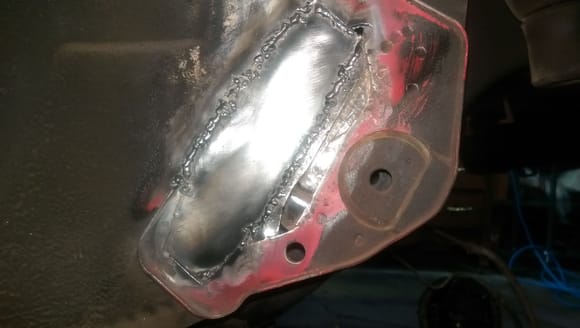After it was cleaned up I started welding in a new piece of metal. This is the inner bin part, there will be another piece of metal on the outside for the mount.
