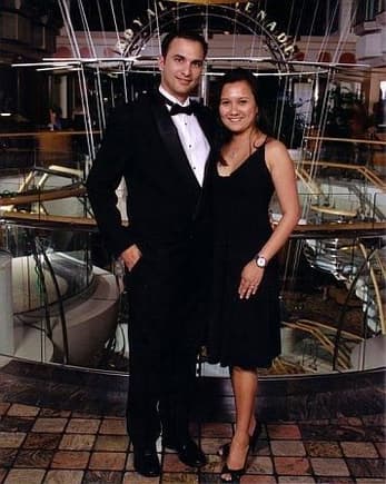 My wife and I on our honeymoon. Yes, the dinner suit is mine and not a rental.
