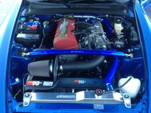 Mishimoto radiator, oil cooler, strut bar.