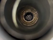 Here is inside the spark plug tube before I attempted to clear out the flooded fuel with the spark plugs out and injectors/fuel pump fuse unplugged 