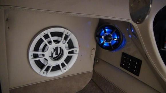 Memphis 12" Subs and 6" Polk Mids backlit with blue LED's