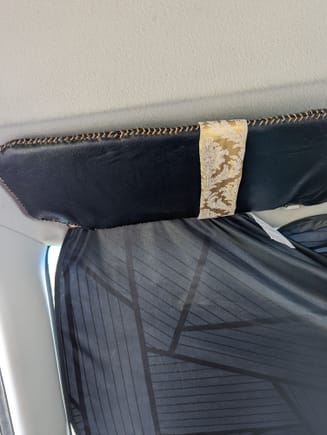 Re-upholstered & modded the sun visor; I added the strap to have so I can still shove things up there (because I'm that type of person.) I still did the stitching, because I still don't have a sewing machine, so hand stitching was my only choice.