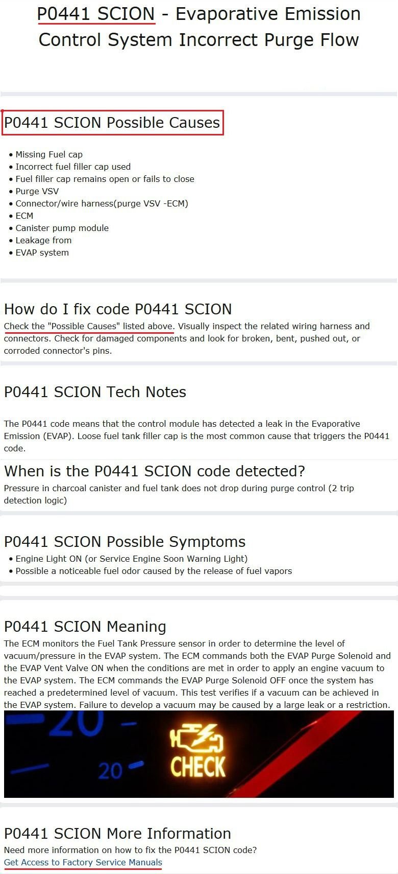 Scion Tc Check Engine Light Code P0455 Shelly Lighting