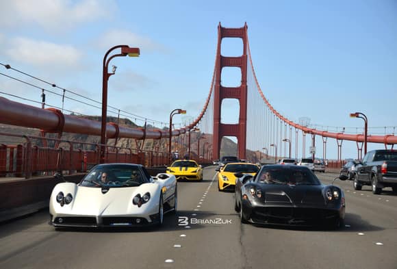Zonda and Huayra over the Golden Gate Bridge, San Francisco, CA. By BrianZuk