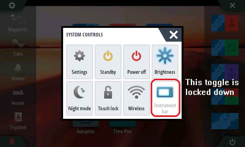 SIMRAD GO7: Can't Disable Instruments Bar (side panel) in CHART view