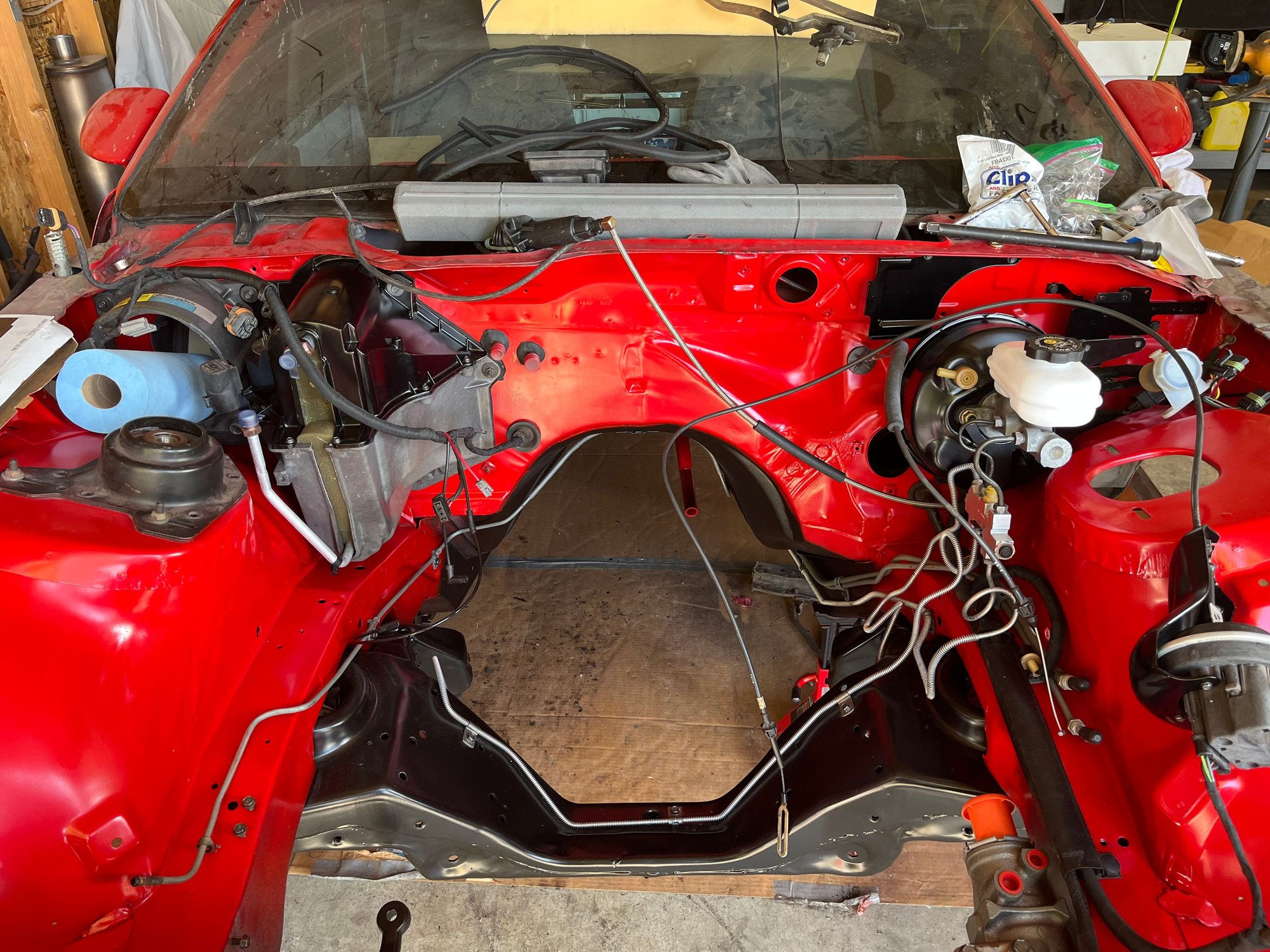 HVAC box reinstalled on the firewall. I also reloomed the wiring harnesses in the engine bay. 