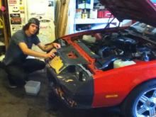 Trying to massage the front end out a bit. its pretty jacked though, ill probably need a replacement.