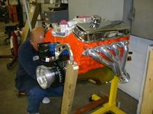 This is me trying to figure out how the billet dipstick will fit once engine is installed.