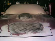 Hood w/'77 shaker installed, vents welded up