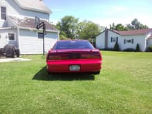 A clean back picture of the car....the car actually sits level, idk why it was sitting like that in the lawn?