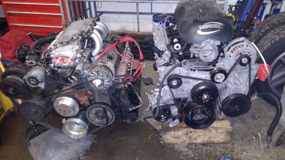 Out with the old and in with the new. It's just a stock 5.3 for now,after a few months of driving I want to put a cam in