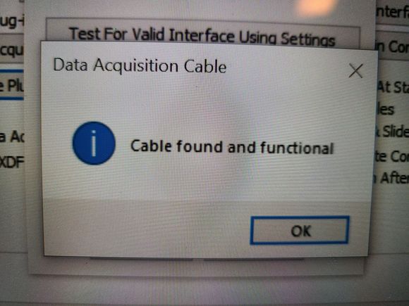 Data Aquisition Cable test result, while the cable is disconnected from the running car, and while IT IS CONNECTED!