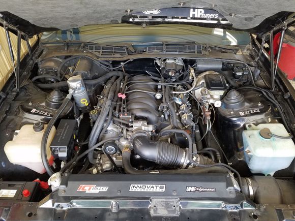5.7 aluminum block ls1 with AC. Fuseblock by battery now has mega fuses to replace fusible links. Power windows also has its power direct from fuseblock with relays added under passenger dash to take all load off factory switches.
