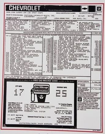 My IROC's Window Sticker