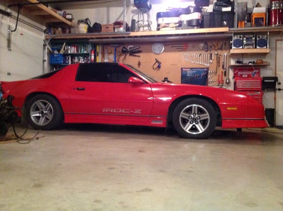 1987 iroc lowered 1.6" in front and 1.3" in rear using eibach sportline kit.