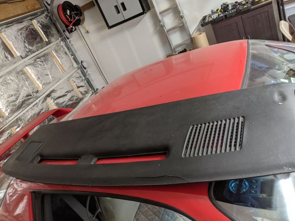 Next up, I have to do some routing of wires in the dash and a-pillar, this required I remove my dash.  It has a couple cracks against the front glass, but overall considering the age of the car, its in great shape.  Note the slight dimple from the triple gauge pillar.