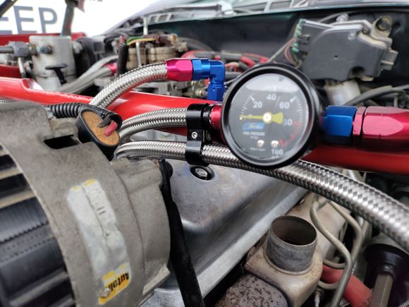 FluidFlow gauge clamps and tools. But on this project for the vintage look I had to run the old school red and blue fittings with steel line. that's all Russell. I've got all FluidFlow products on my Jeep and it's high quality at a good price.