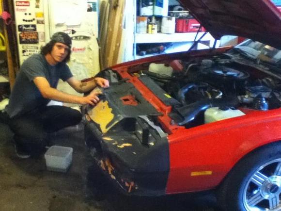 Trying to massage the front end out a bit. its pretty jacked though, ill probably need a replacement.