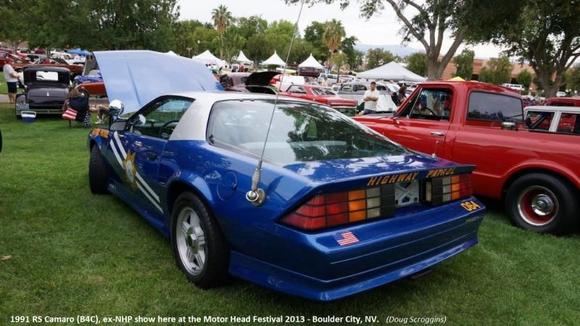 91 RS Camaro (B4C), ex-Nevada Highway Patrol car. The car is shown here at the Sept 7th 2013 Boulder City, NV. car show.